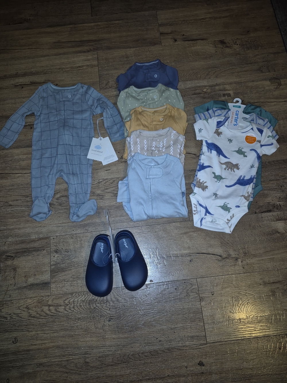 Baby Boys Neutral & Blue One-Piece Sleepers and Bodysuits Set